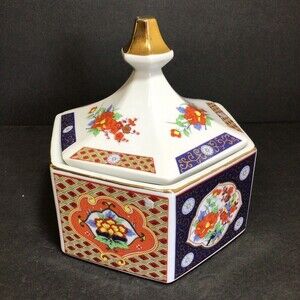 Trinket Box Home Decor Vintage Imari Hexagonal Ceramic